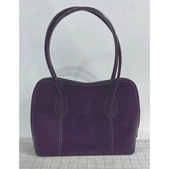 Vera Pelle Handbags - Vera Pelle Italian Purple Plum Leather Shoulder Bag Dual Handles Classic Look